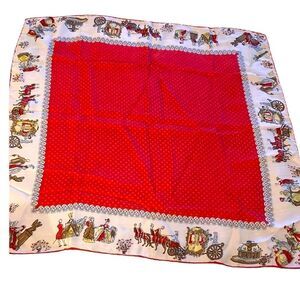 Vintage silk Red and Cream Scarf with Victorian Print